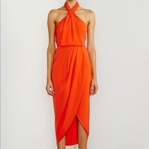 NWT Shona Joy 2 Knot Draped Dress Coral